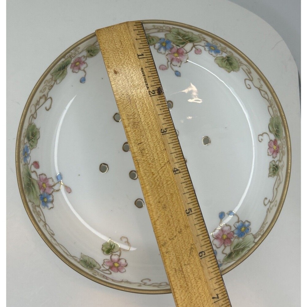 Nippon Hand‎ Painted Floral Berry Strainer Footed Gold Accents Vintage - Picture 8 of 8